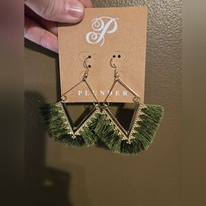 Plunder Green and Gold Fringe Earrings